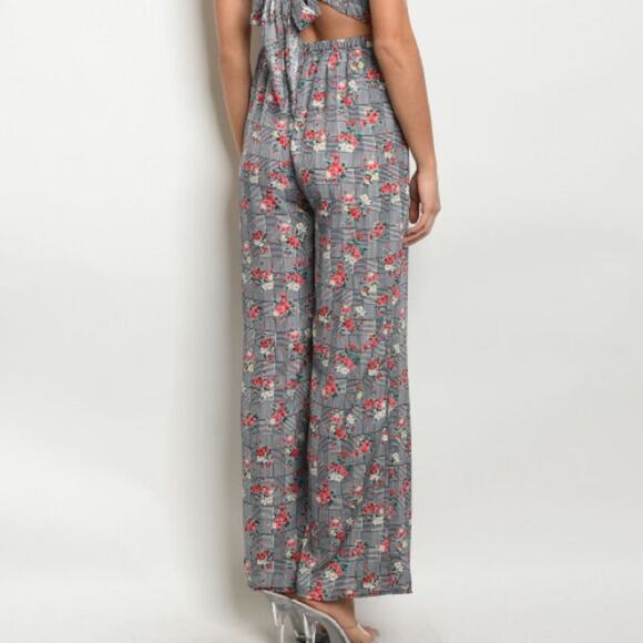 Floral Plaid Jumpsuit Tie Back - Picture 4 of 9